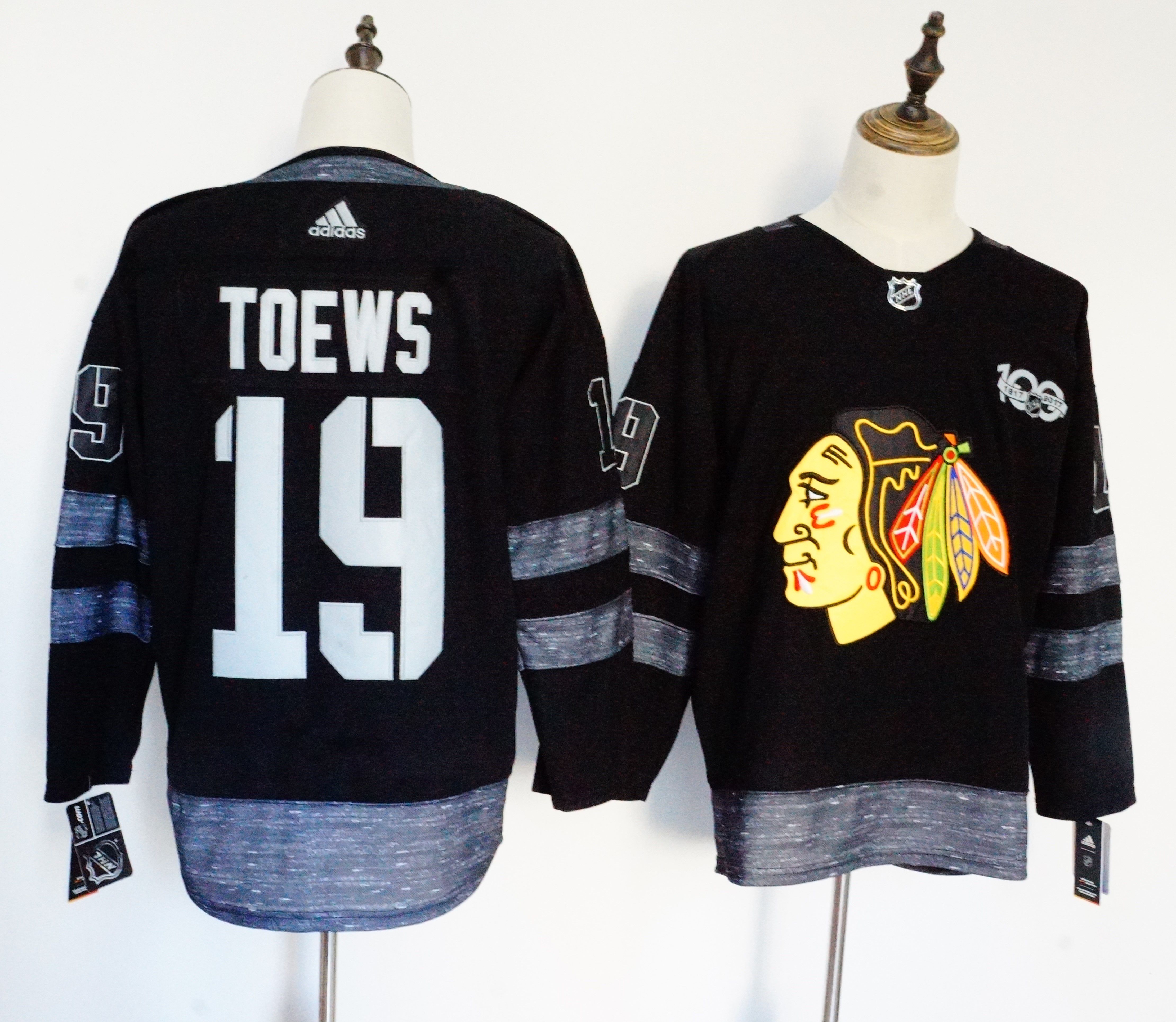 Men Chicago Blackhawks #19 Toews Black 100th Anniversary Stitched Adidas NHL Jerseys->arizona diamondback->MLB Jersey